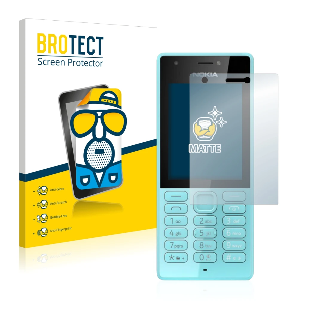 Parte frontale di una confezione del prodotto con il logo del marchio BROTECT. Accanto è raffigurato il dispositivo Nokia 216