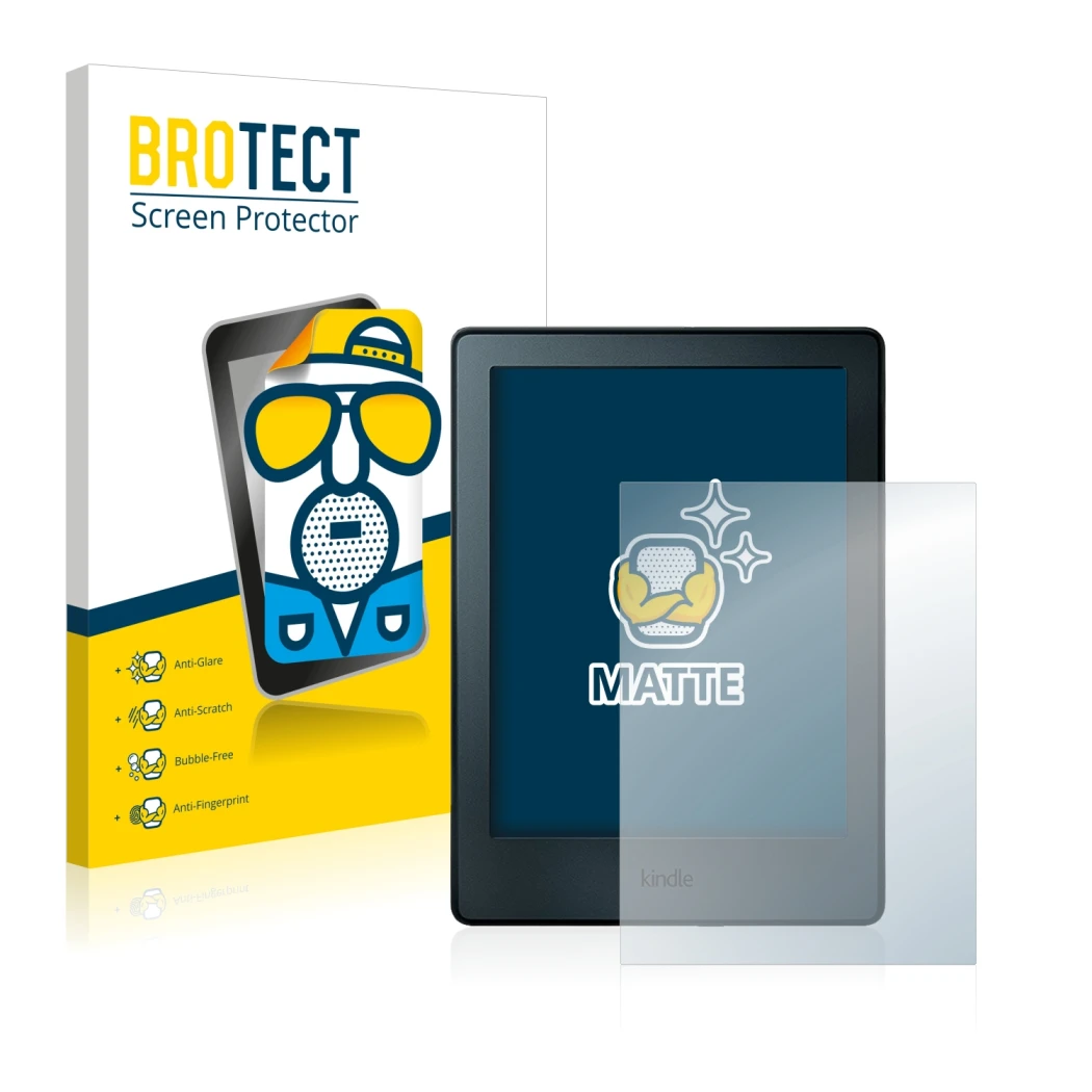 Parte frontale di una confezione del prodotto con il logo del marchio BROTECT. Accanto è raffigurato il dispositivo Amazon Kin