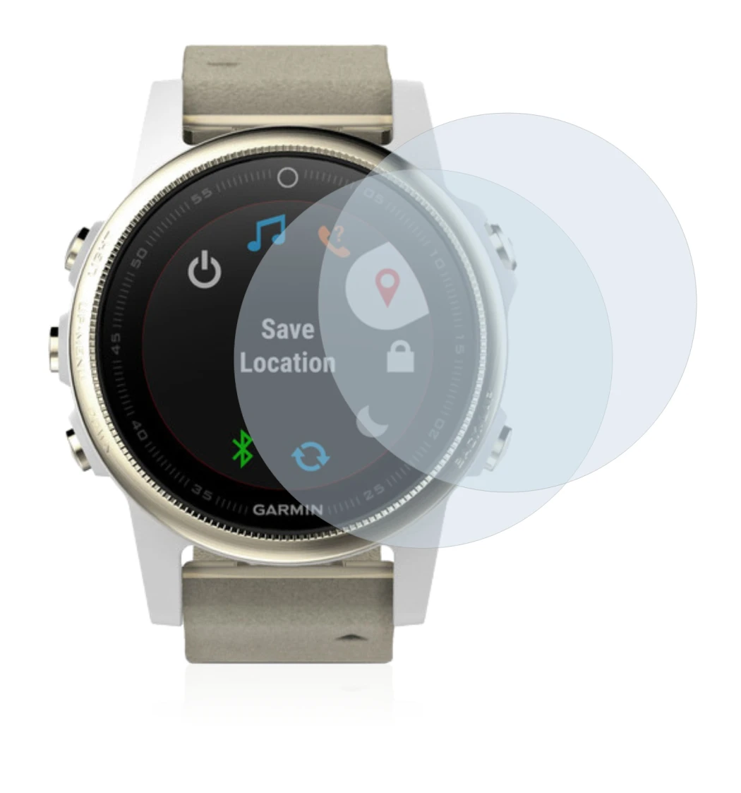 Immagine del dispositivo Garmin Fenix 5S (42 mm) con un'ampia varietà di protezioni per lo schermo.