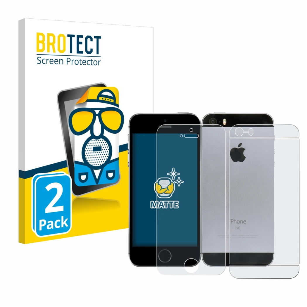 Parte frontale di una confezione del prodotto con il logo del marchio BROTECT. Accanto è raffigurato il dispositivo Apple iPho