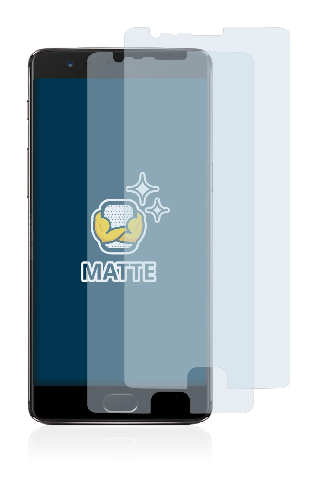 Immagine del dispositivo OnePlus 3T con un'ampia varietà di protezioni per lo schermo.