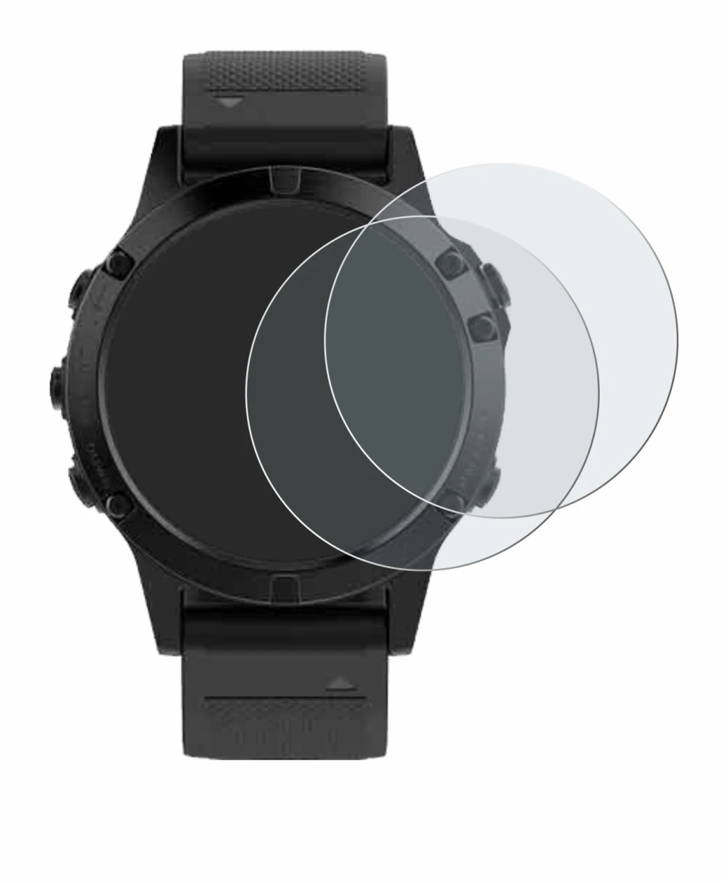 Immagine del dispositivo Garmin Fenix 5 (47 mm) con un'ampia varietà di protezioni per lo schermo.