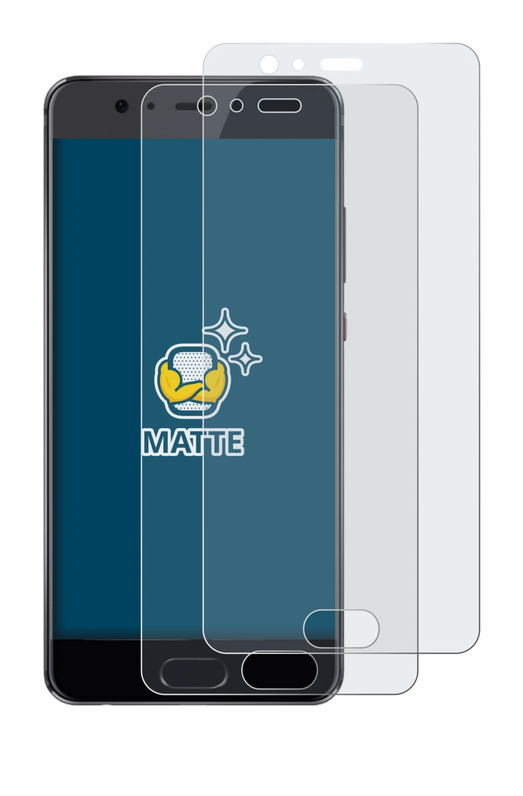 Immagine del dispositivo Huawei P10 Plus con un'ampia varietà di protezioni per lo schermo.