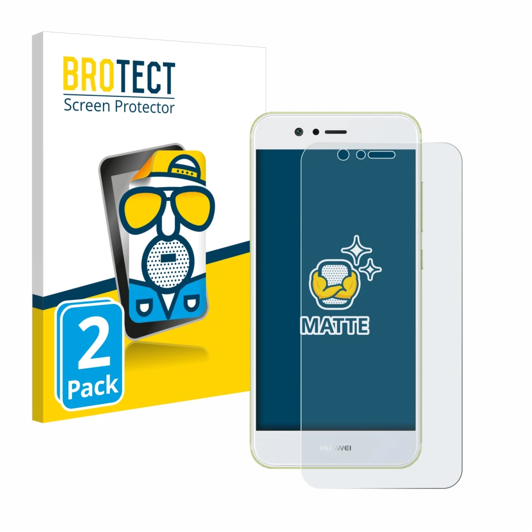 Parte frontale di una confezione del prodotto con il logo del marchio BROTECT. Accanto è raffigurato il dispositivo Huawei Nov