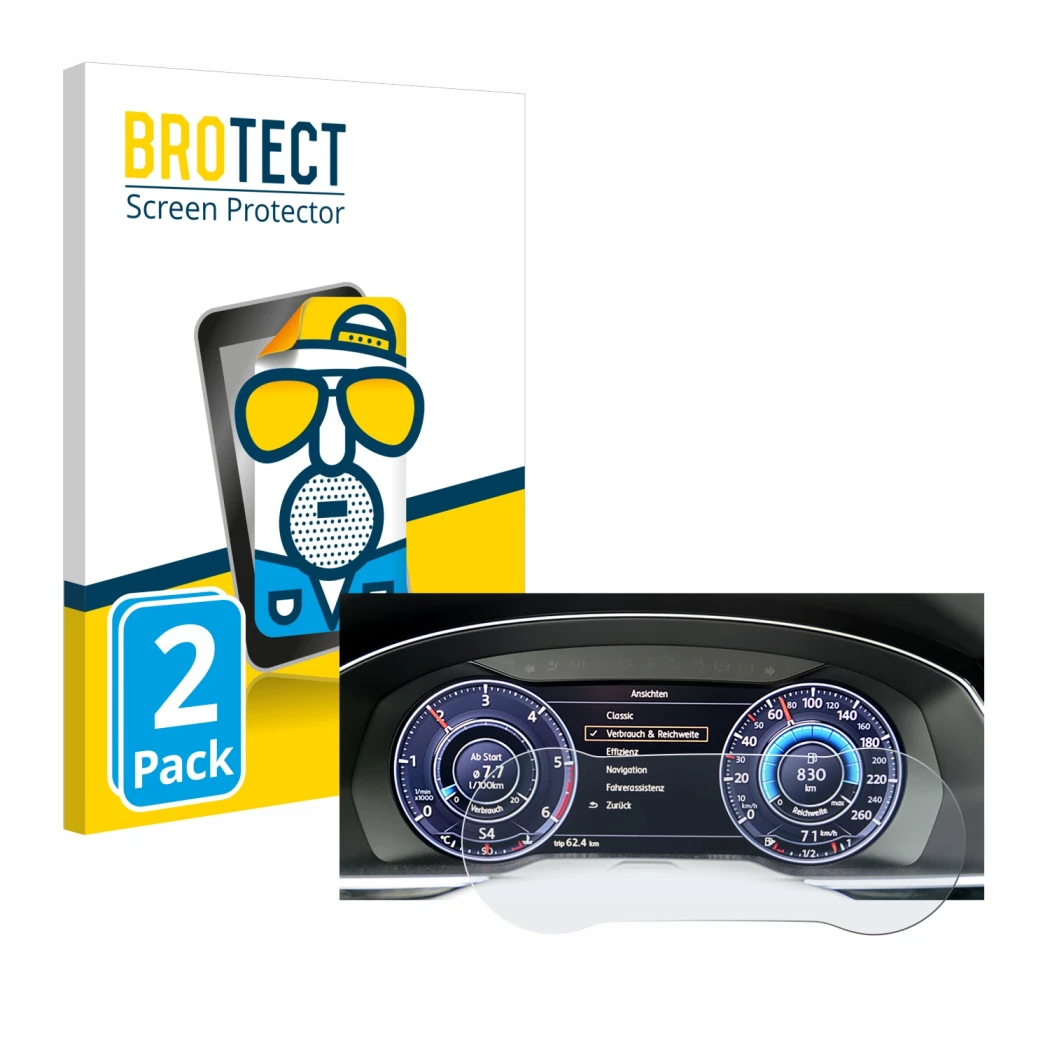 Parte frontale di una confezione del prodotto con il logo del marchio BROTECT. Accanto è raffigurato il dispositivo Volkswagen