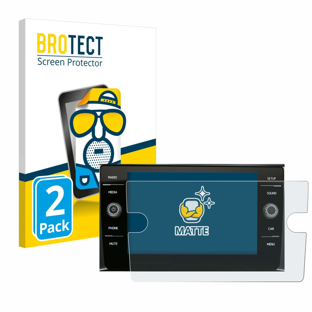 Parte frontale di una confezione del prodotto con il logo del marchio BROTECT. Accanto è raffigurato il dispositivo Volkswagen