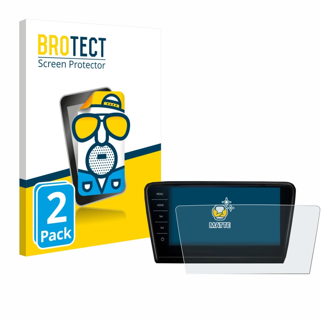Parte frontale di una confezione del prodotto con il logo del marchio BROTECT. Accanto è raffigurato il dispositivo Skoda Octa