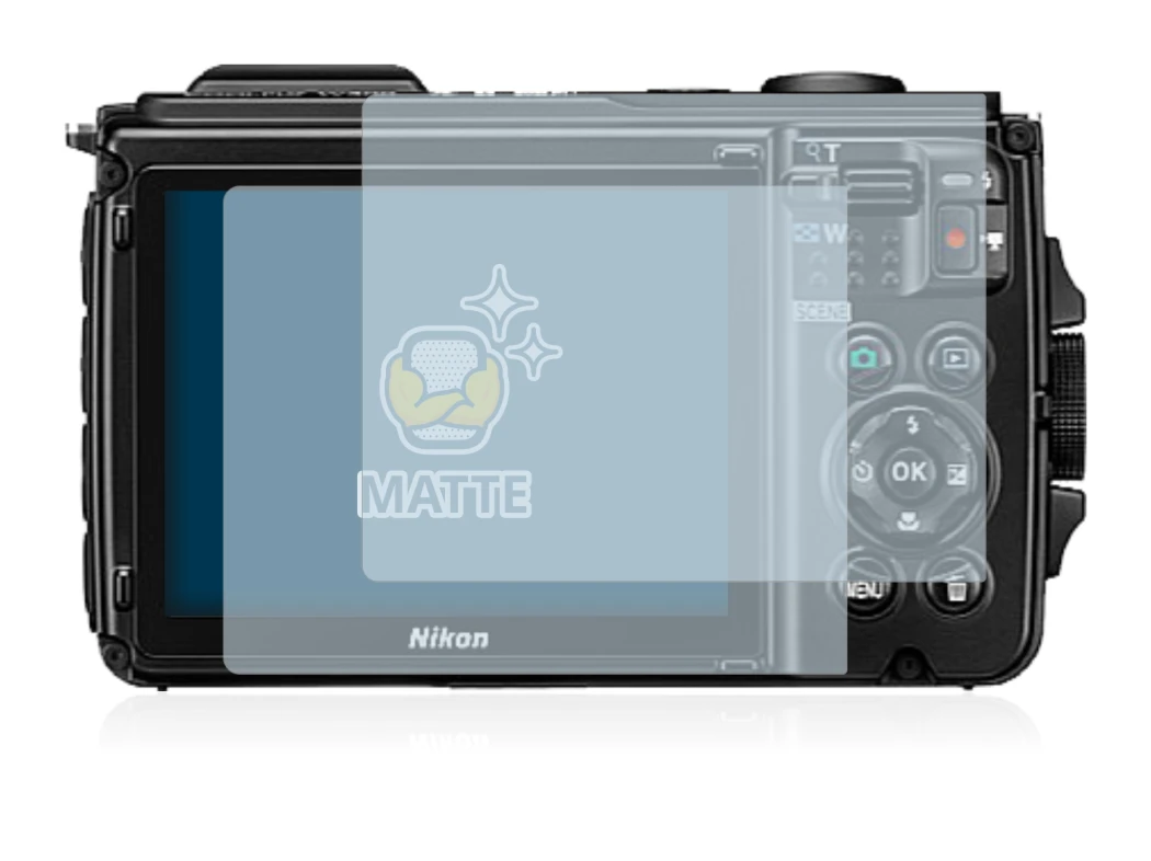 Immagine del dispositivo Nikon Coolpix W300 con un'ampia varietà di protezioni per lo schermo.