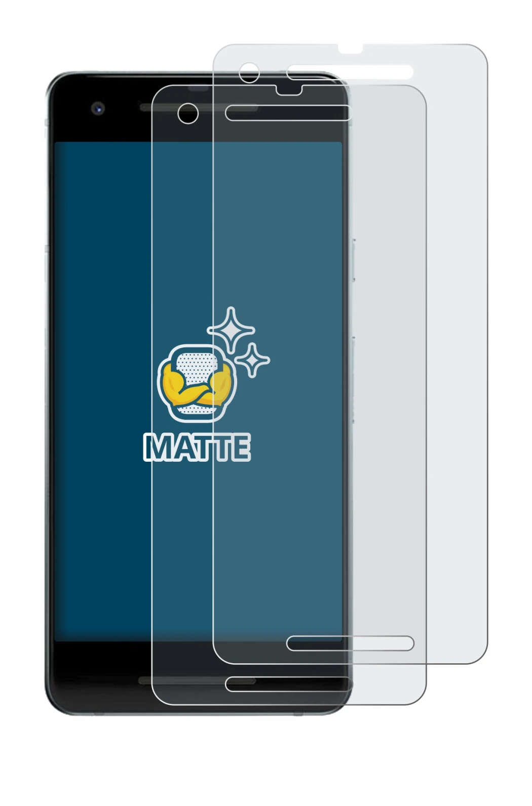 Immagine del dispositivo Google Pixel 2 con un'ampia varietà di protezioni per lo schermo.