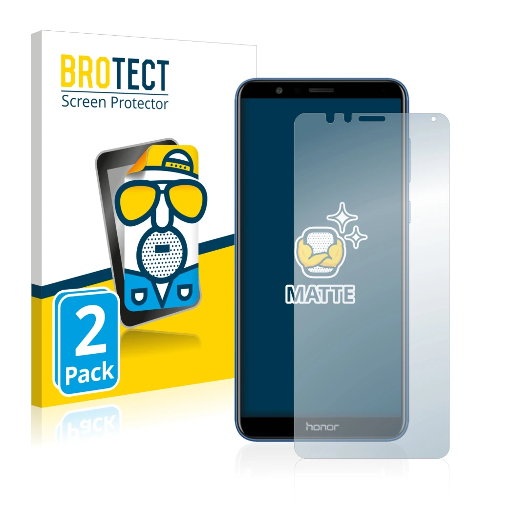 Parte frontale di una confezione del prodotto con il logo del marchio BROTECT. Accanto è raffigurato il dispositivo Honor 7X c
