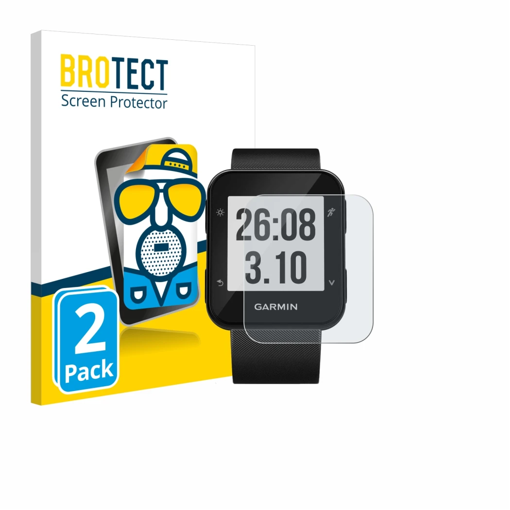 Parte frontale di una confezione del prodotto con il logo del marchio BROTECT. Accanto è raffigurato il dispositivo Garmin For