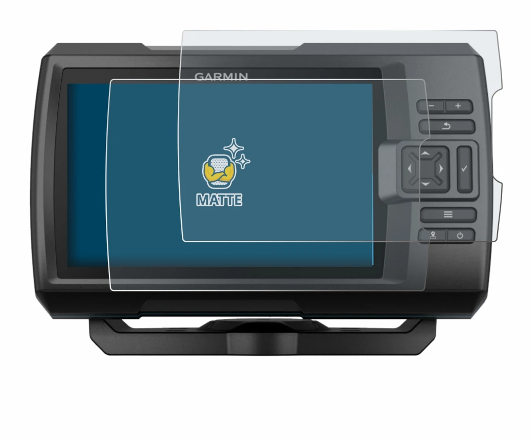 Immagine del dispositivo Garmin Striker Plus 5cv con un'ampia varietà di protezioni per lo schermo.