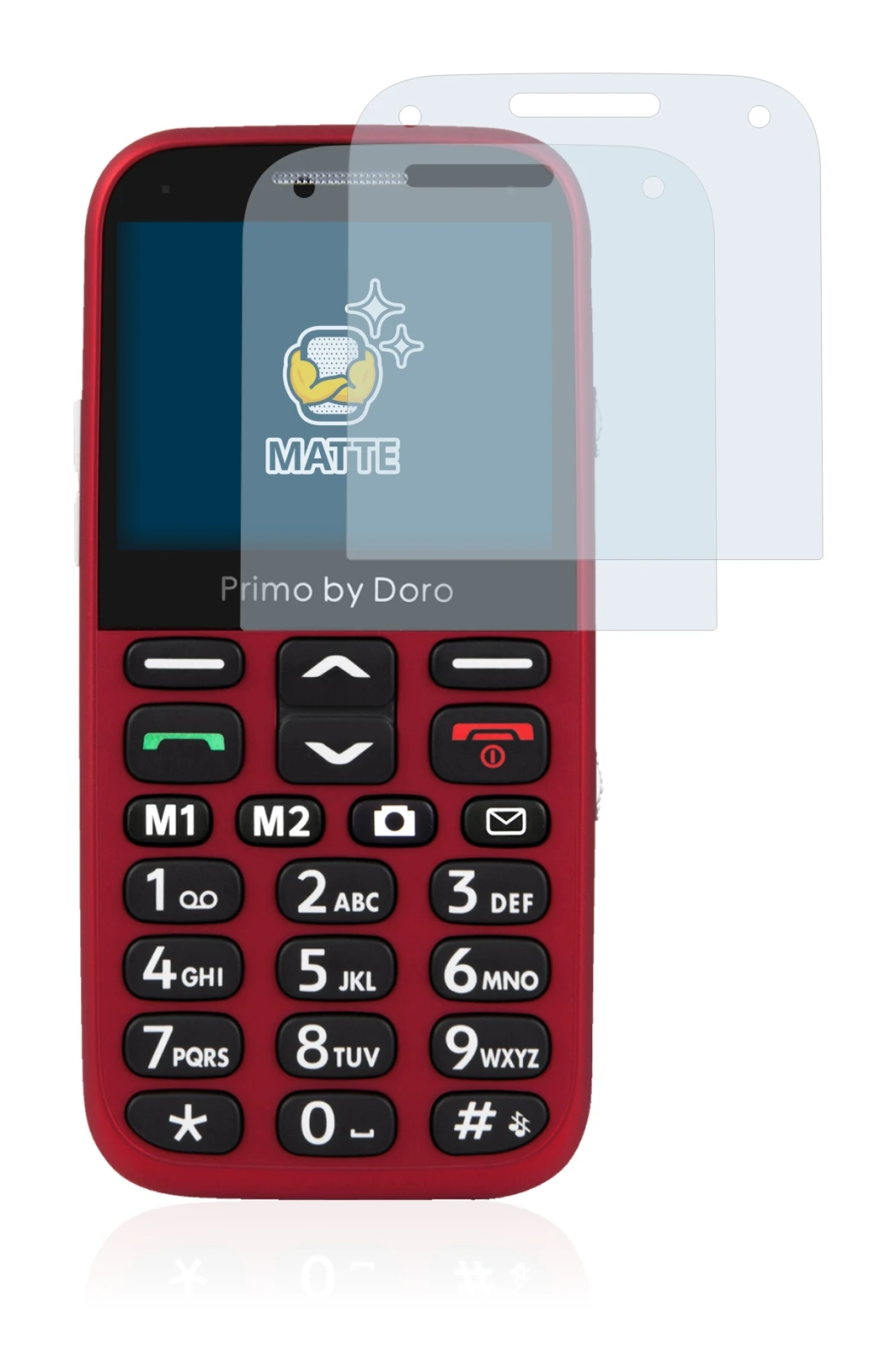 Immagine del dispositivo Doro Primo 366 con un'ampia varietà di protezioni per lo schermo.