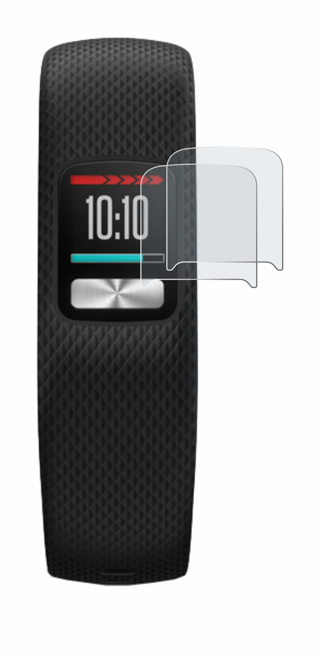 Immagine del dispositivo Garmin Vivofit 4 con un'ampia varietà di protezioni per lo schermo.