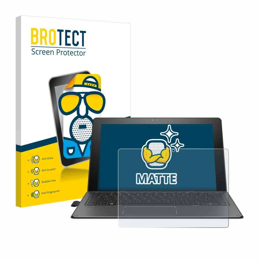 Parte frontale di una confezione del prodotto con il logo del marchio BROTECT. Accanto è raffigurato il dispositivo HP Pro x2 