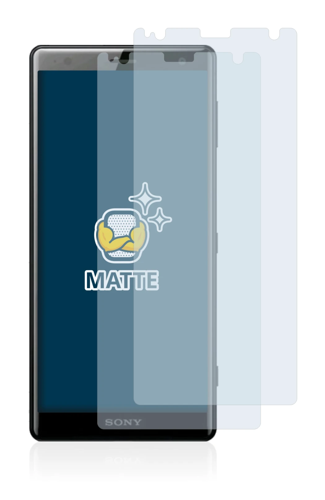 Immagine del dispositivo Sony Xperia XZ2 con un'ampia varietà di protezioni per lo schermo.