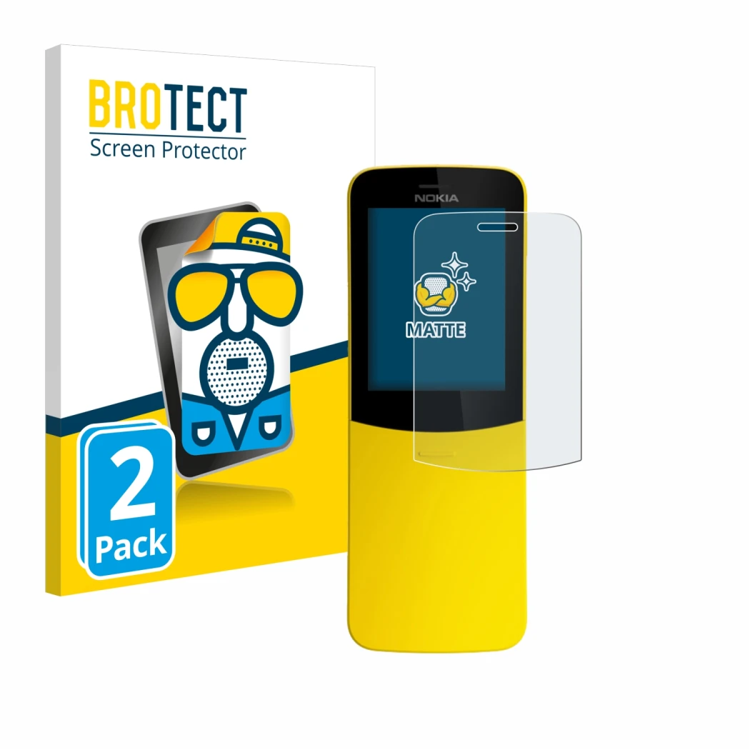 Parte frontale di una confezione del prodotto con il logo del marchio BROTECT. Accanto è raffigurato il dispositivo Nokia 8110