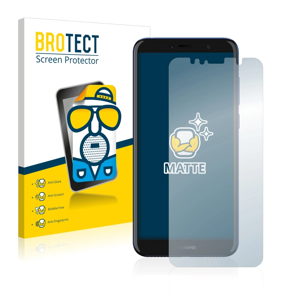 Parte frontale di una confezione del prodotto con il logo del marchio BROTECT. Accanto è raffigurato il dispositivo Huawei Y6