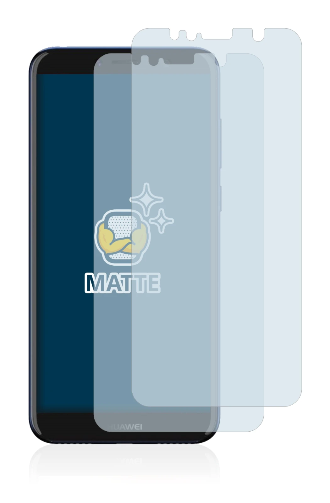 Immagine del dispositivo Huawei Y6 2018 con un'ampia varietà di protezioni per lo schermo.