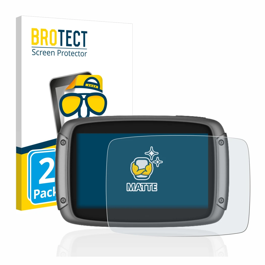 Parte frontale di una confezione del prodotto con il logo del marchio BROTECT. Accanto è raffigurato il dispositivo TomTom Rid