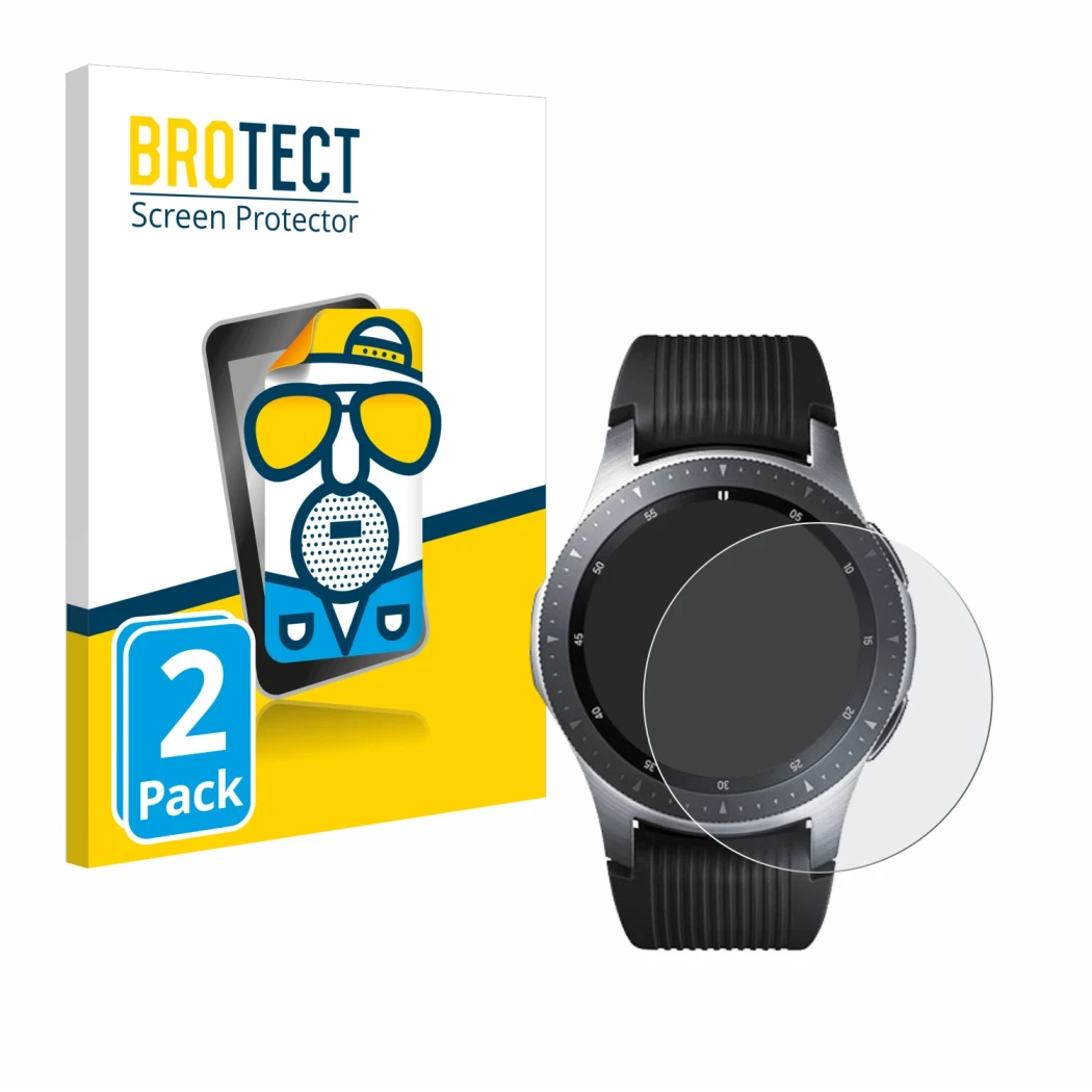 Parte frontale di una confezione del prodotto con il logo del marchio BROTECT. Accanto è raffigurato il dispositivo Samsung Ga