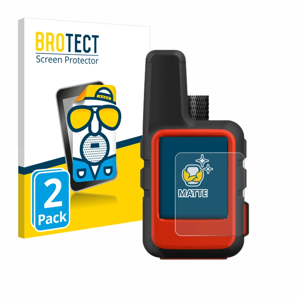 Parte frontale di una confezione del prodotto con il logo del marchio BROTECT. Accanto è raffigurato il dispositivo Garmin inR