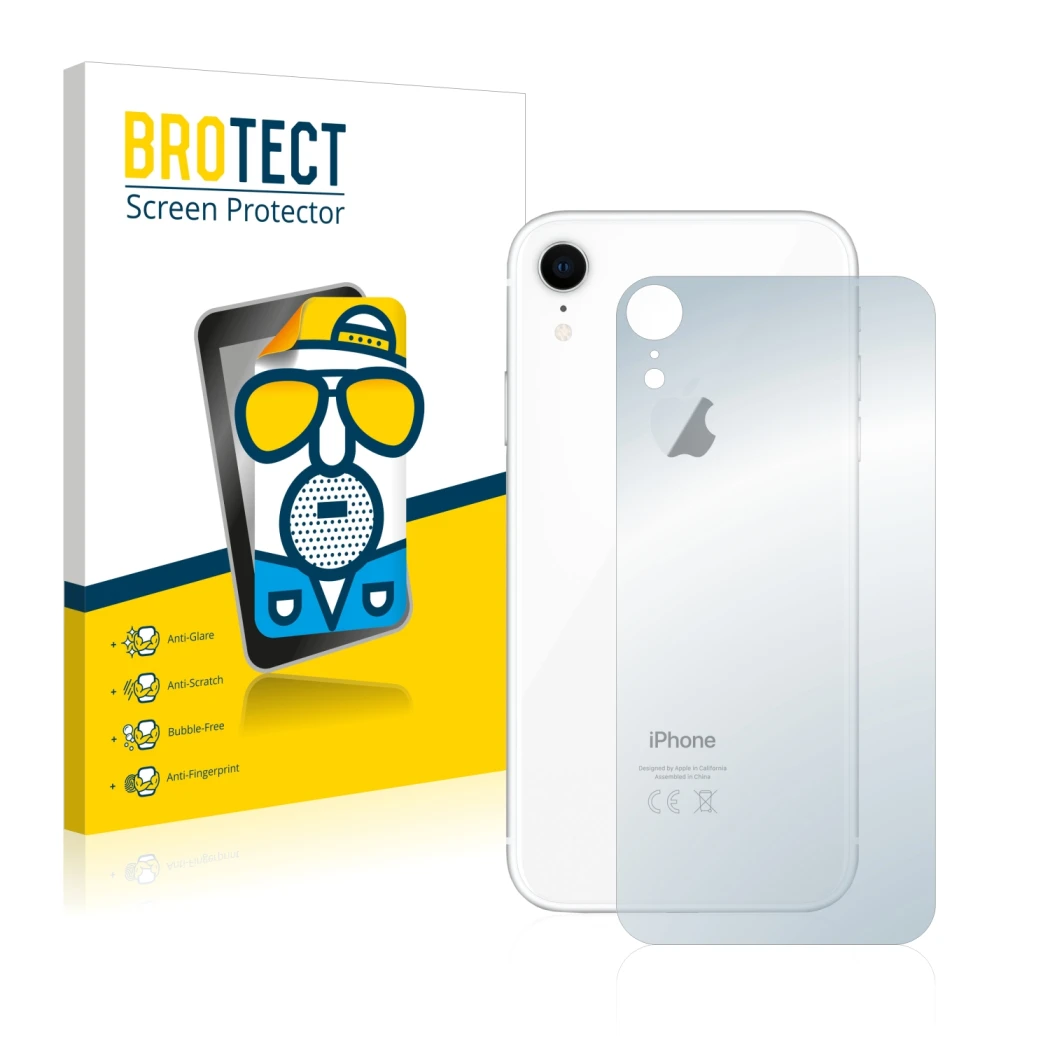 Parte frontale di una confezione del prodotto con il logo del marchio BROTECT. Accanto è raffigurato il dispositivo Apple iPho