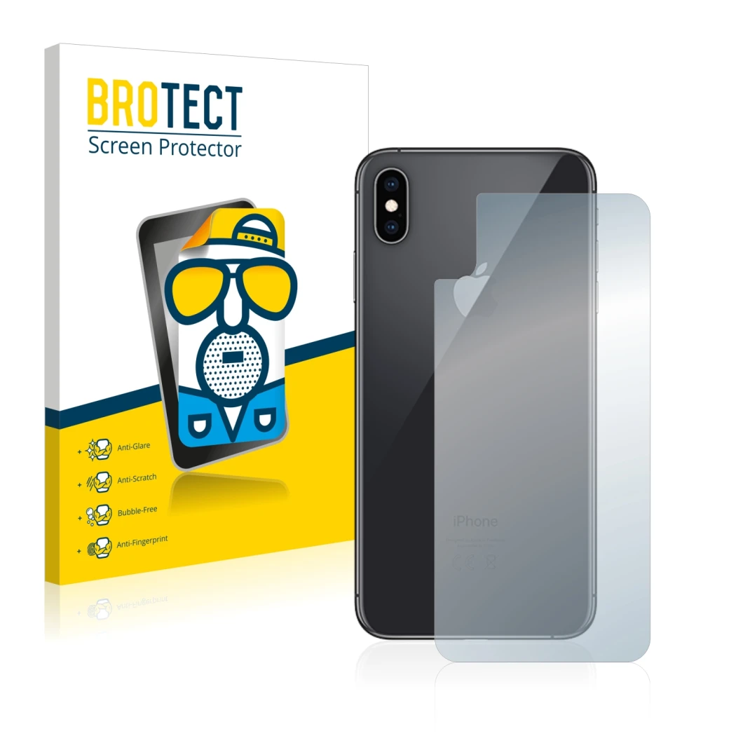 Parte frontale di una confezione del prodotto con il logo del marchio BROTECT. Accanto è raffigurato il dispositivo Apple iPho