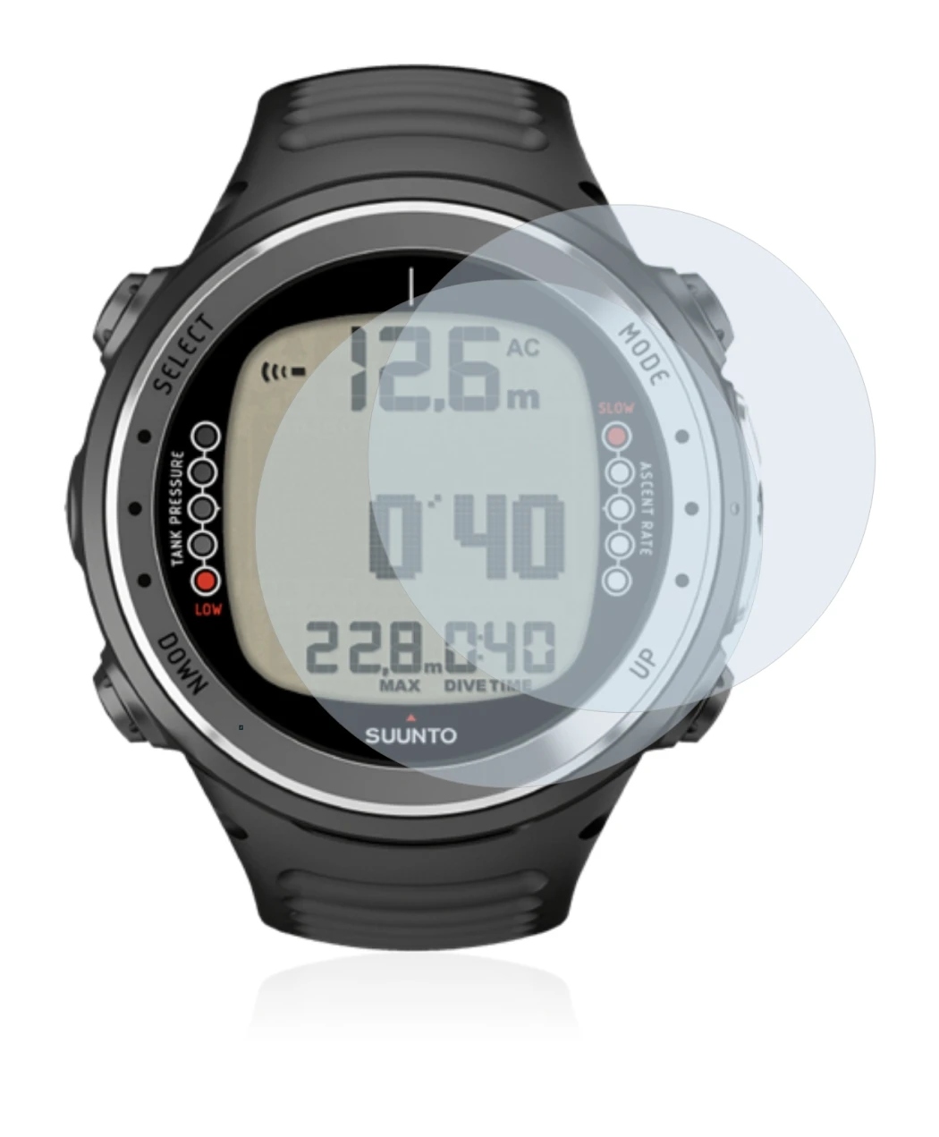 Immagine del dispositivo Suunto D4I con un'ampia varietà di protezioni per lo schermo.
