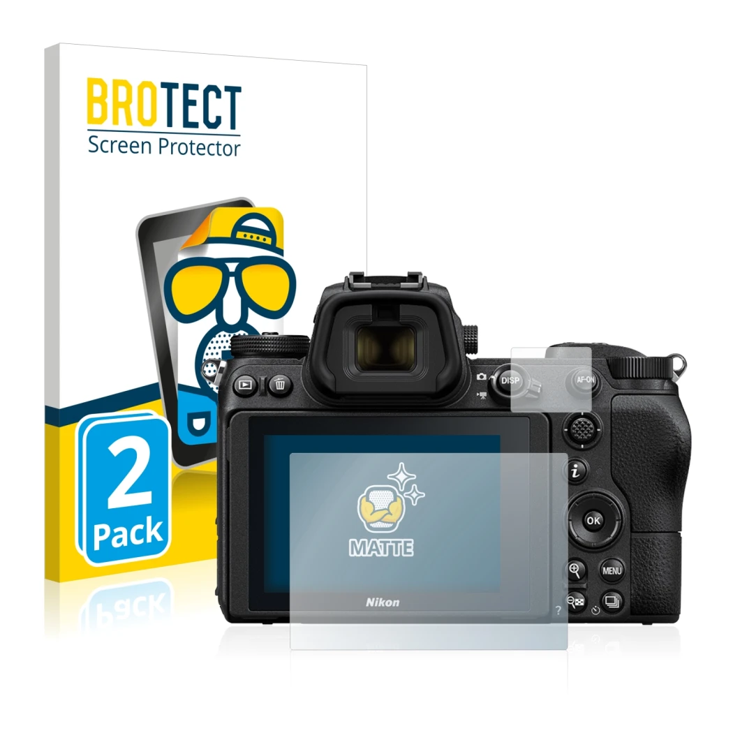 Parte frontale di una confezione del prodotto con il logo del marchio BROTECT. Accanto è raffigurato il dispositivo Nikon Z 6