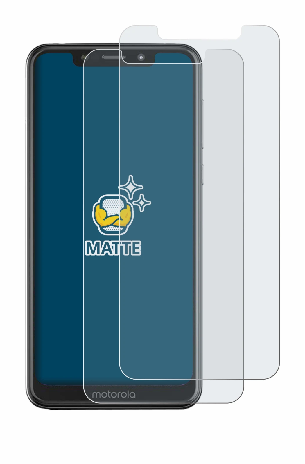 Immagine del dispositivo Motorola One con un'ampia varietà di protezioni per lo schermo.