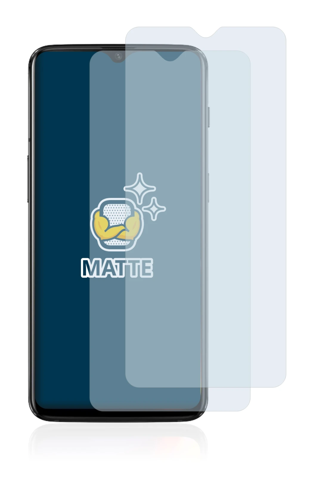 Immagine del dispositivo OnePlus 6T con un'ampia varietà di protezioni per lo schermo.