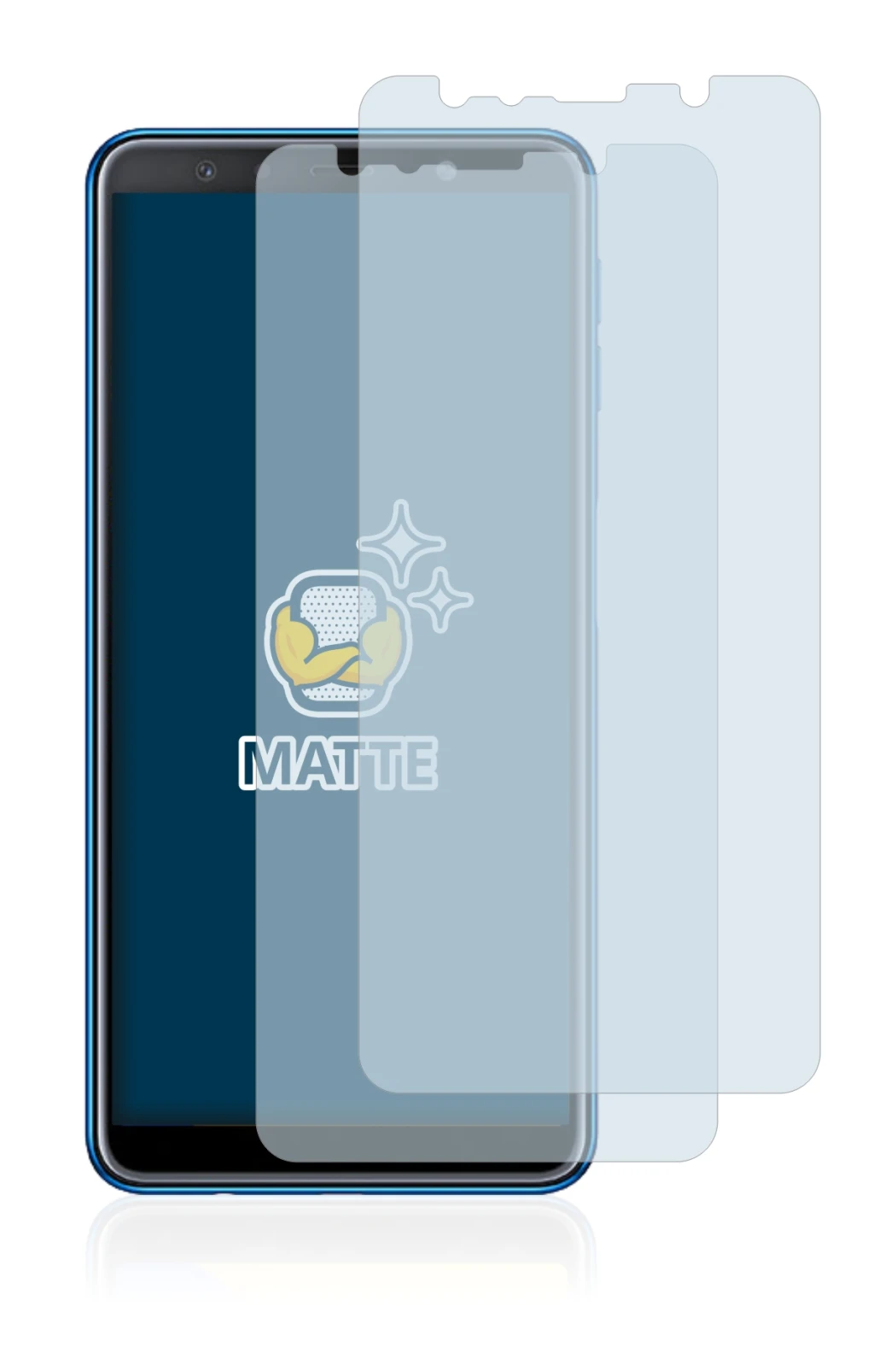 Immagine del dispositivo Samsung Galaxy A7 2018 con un'ampia varietà di protezioni per lo schermo.
