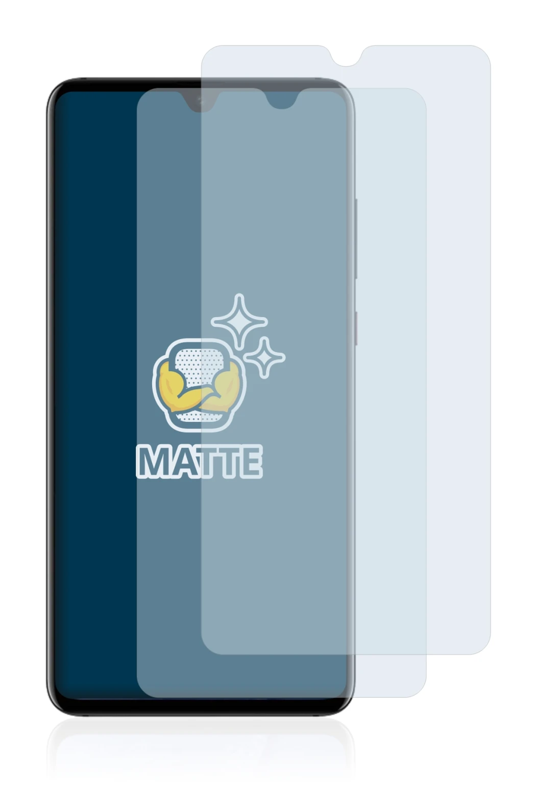 Immagine del dispositivo Huawei Mate 20 con un'ampia varietà di protezioni per lo schermo.
