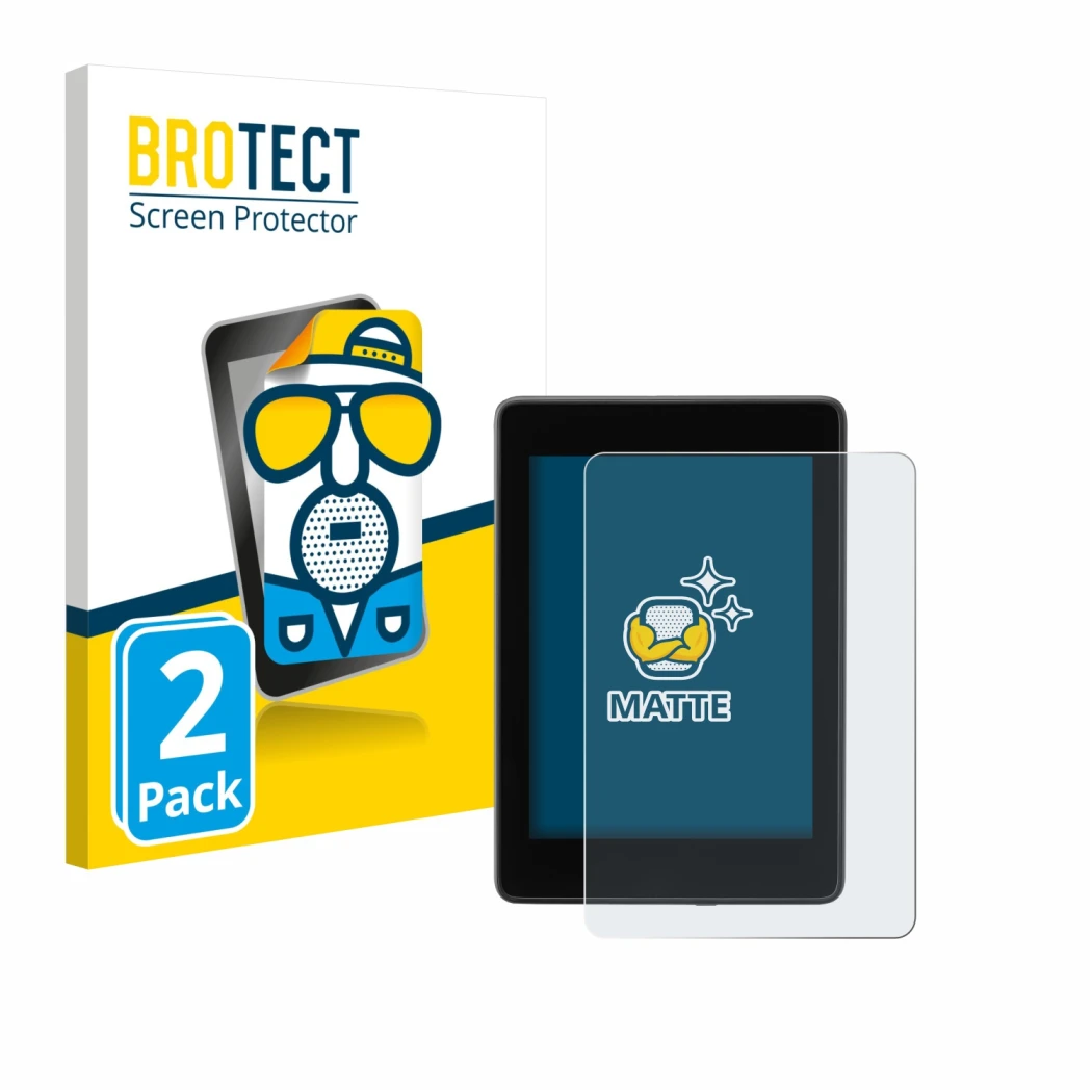 Parte frontale di una confezione del prodotto con il logo del marchio BROTECT. Accanto è raffigurato il dispositivo Amazon Kin