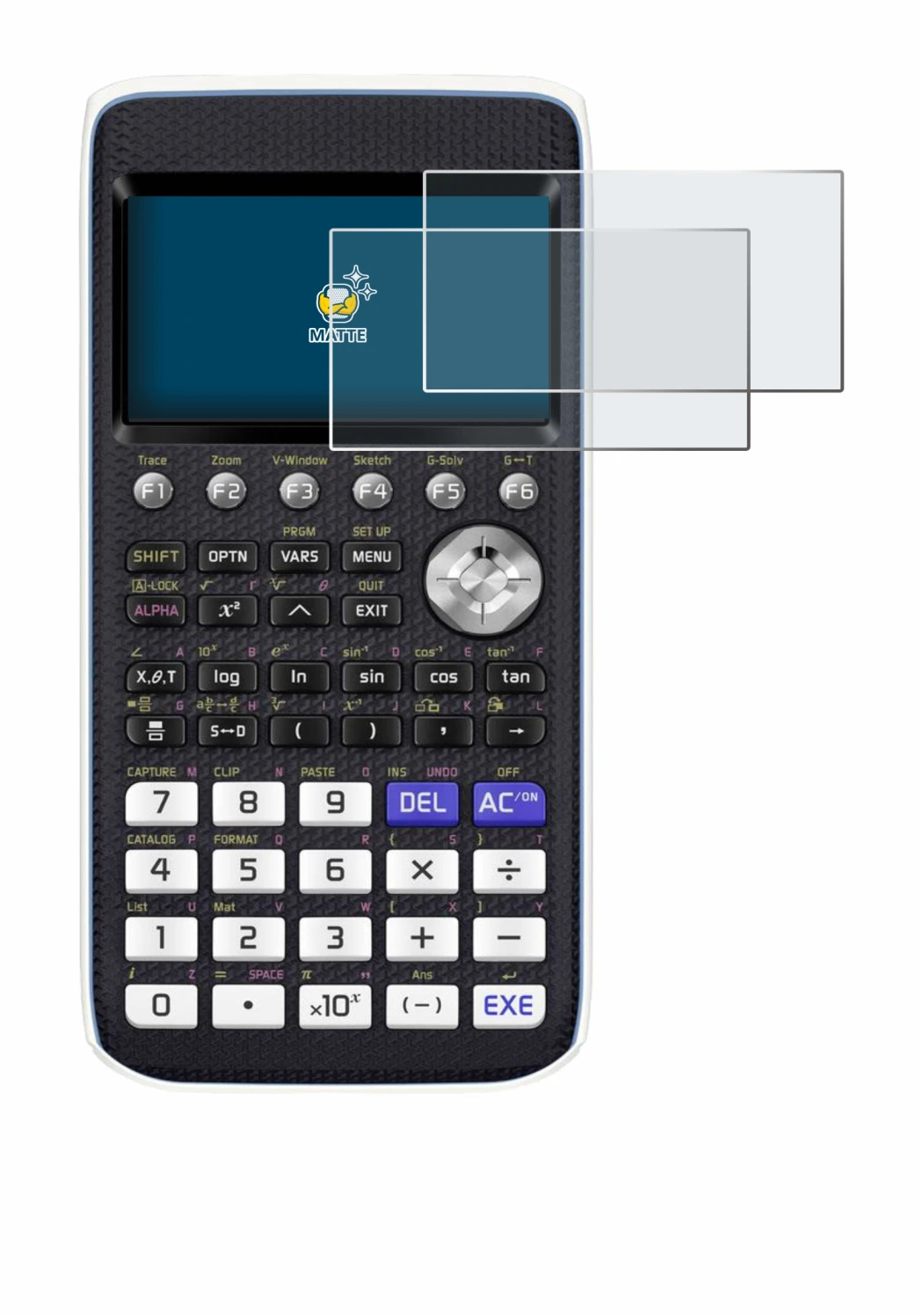 Immagine del dispositivo Casio FX-CG50 con un'ampia varietà di protezioni per lo schermo.