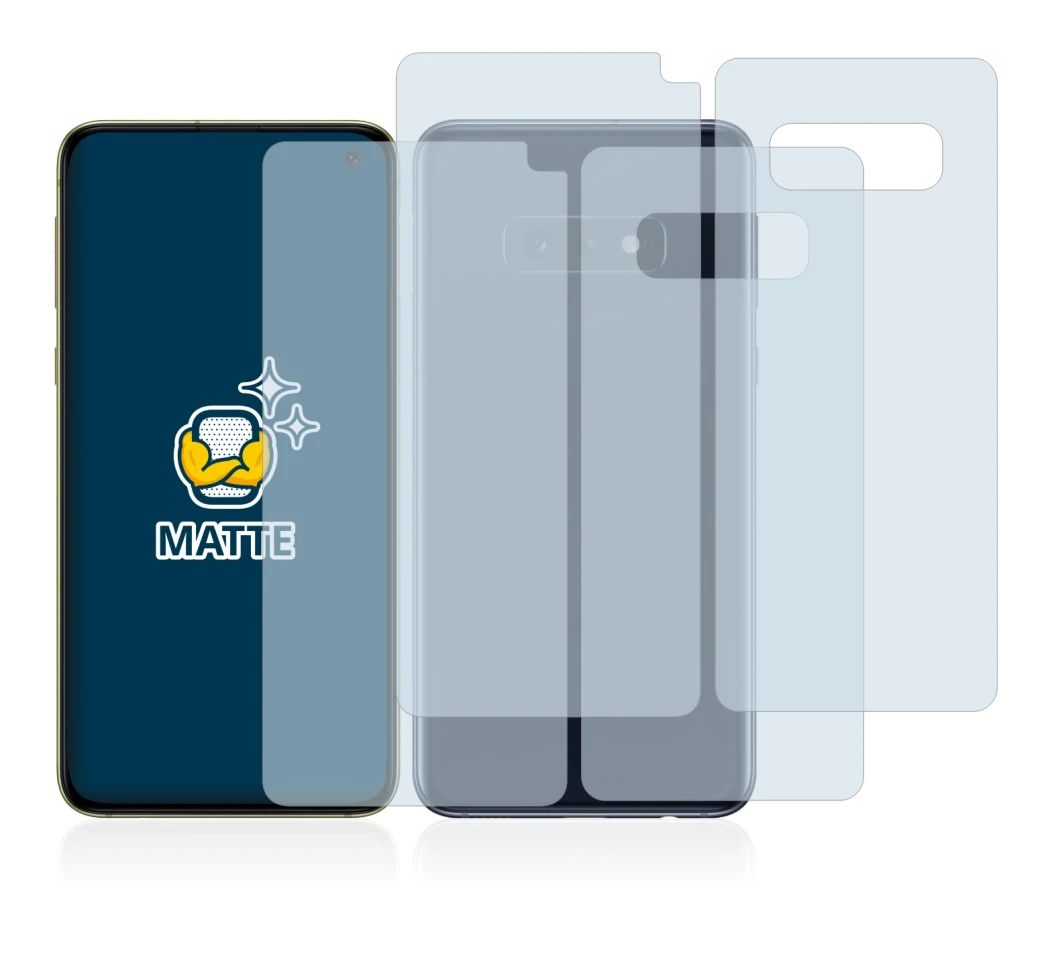Immagine del dispositivo Samsung Galaxy S10e (Fronte+Retro) con un'ampia varietà di protezioni per lo schermo.