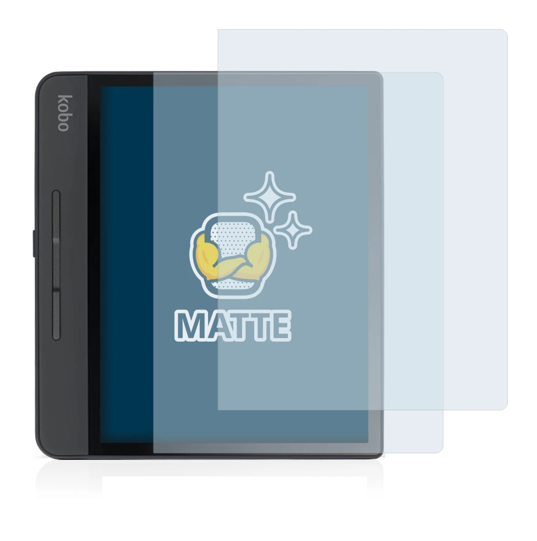 Immagine del dispositivo Kobo Forma con un'ampia varietà di protezioni per lo schermo.