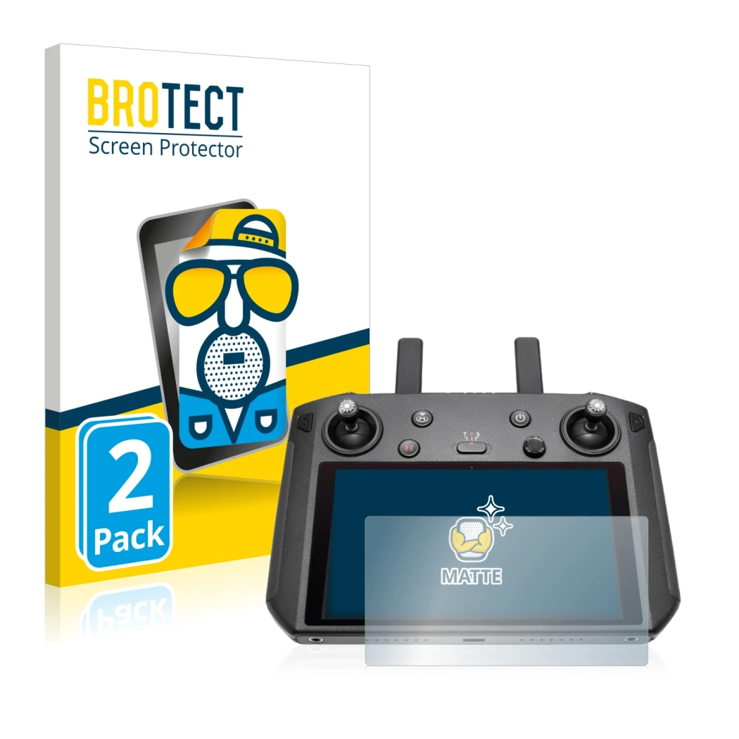 Parte frontale di una confezione del prodotto con il logo del marchio BROTECT. Accanto è raffigurato il dispositivo DJI Smart