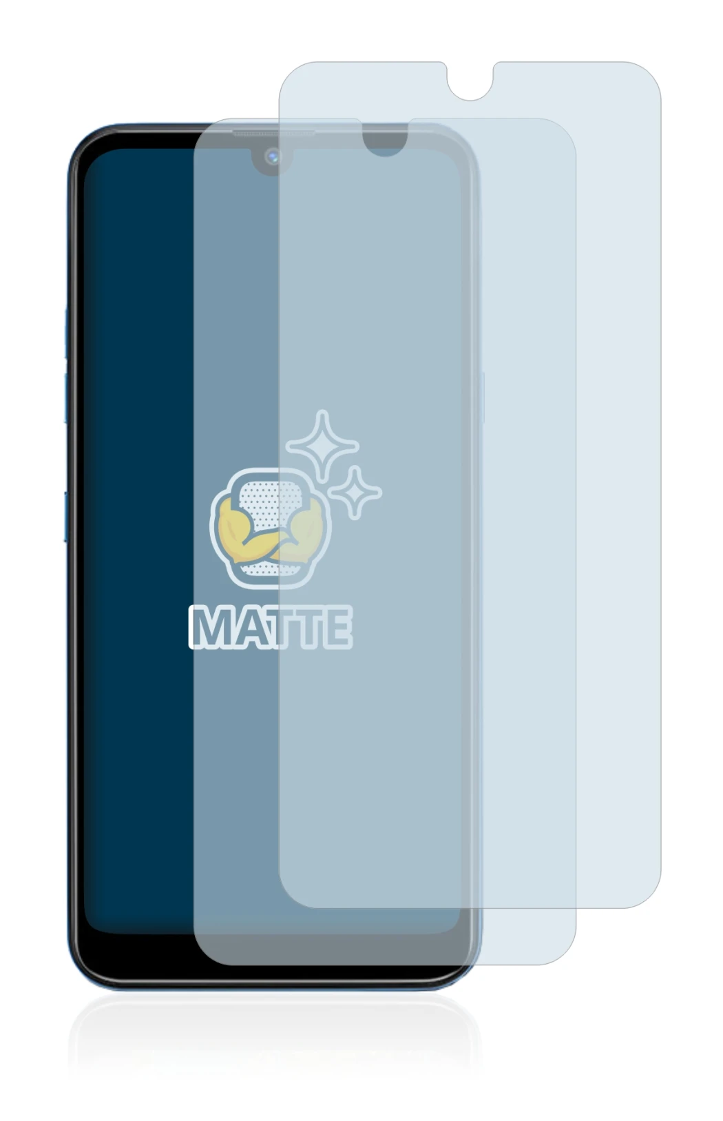 Immagine del dispositivo LG Q60 con un'ampia varietà di protezioni per lo schermo.