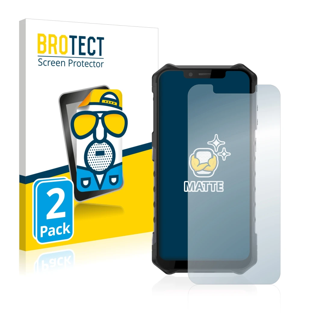 Parte frontale di una confezione del prodotto con il logo del marchio BROTECT. Accanto è raffigurato il dispositivo Ulefone Ar