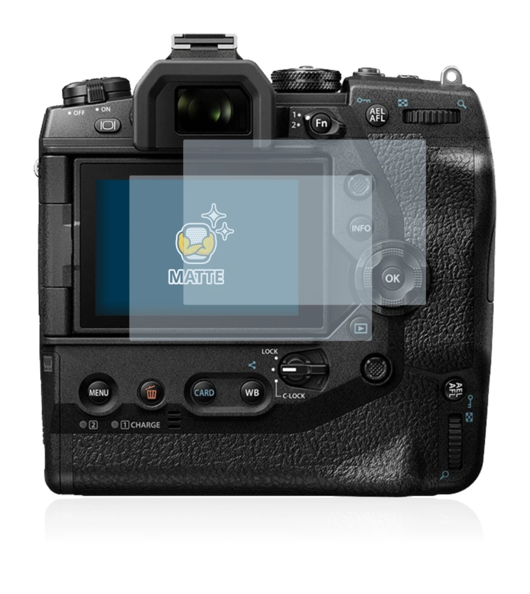 Immagine del dispositivo Olympus OM-D E-M1X con un'ampia varietà di protezioni per lo schermo.