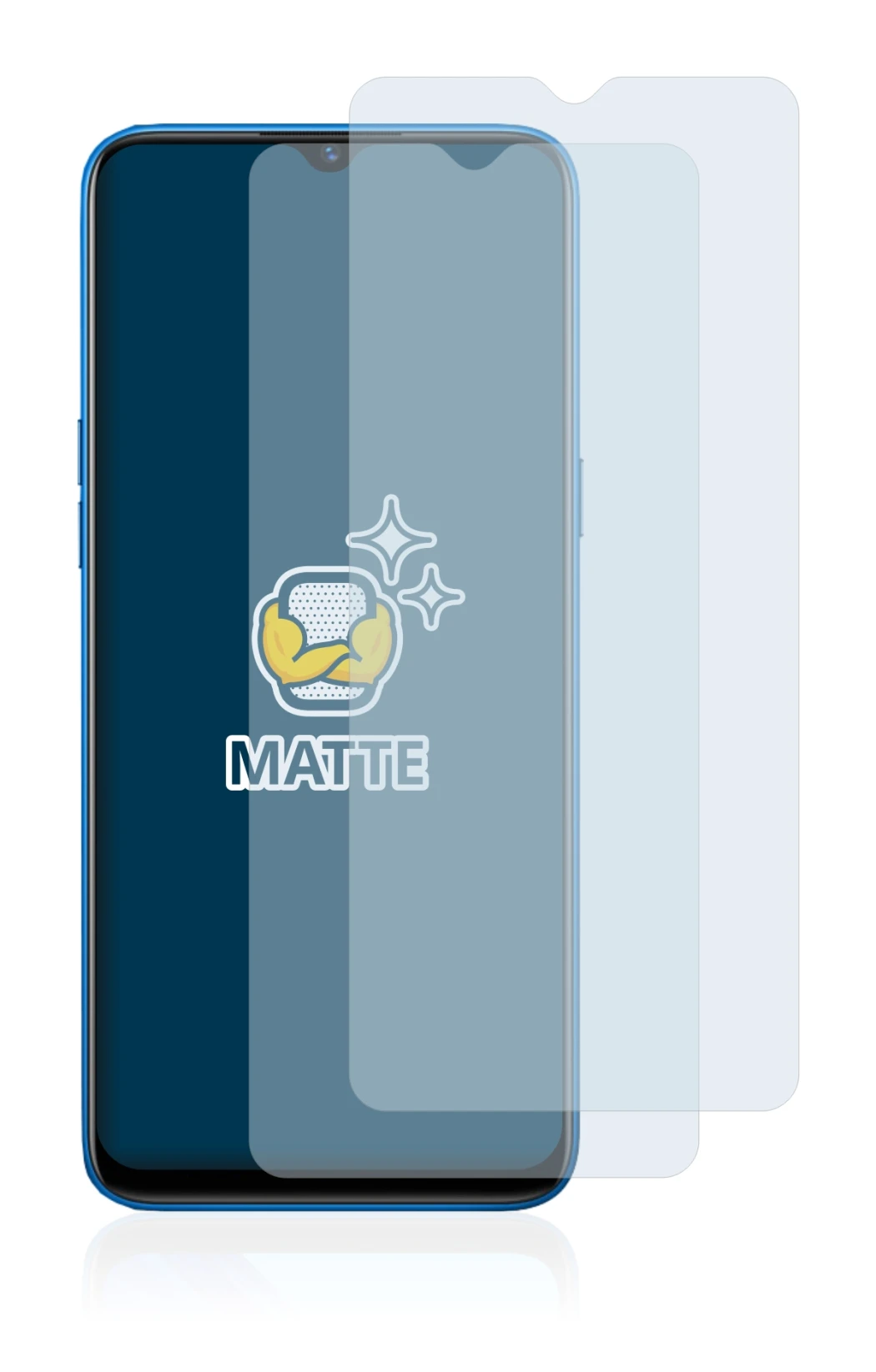 Immagine del dispositivo realme 5 con un'ampia varietà di protezioni per lo schermo.