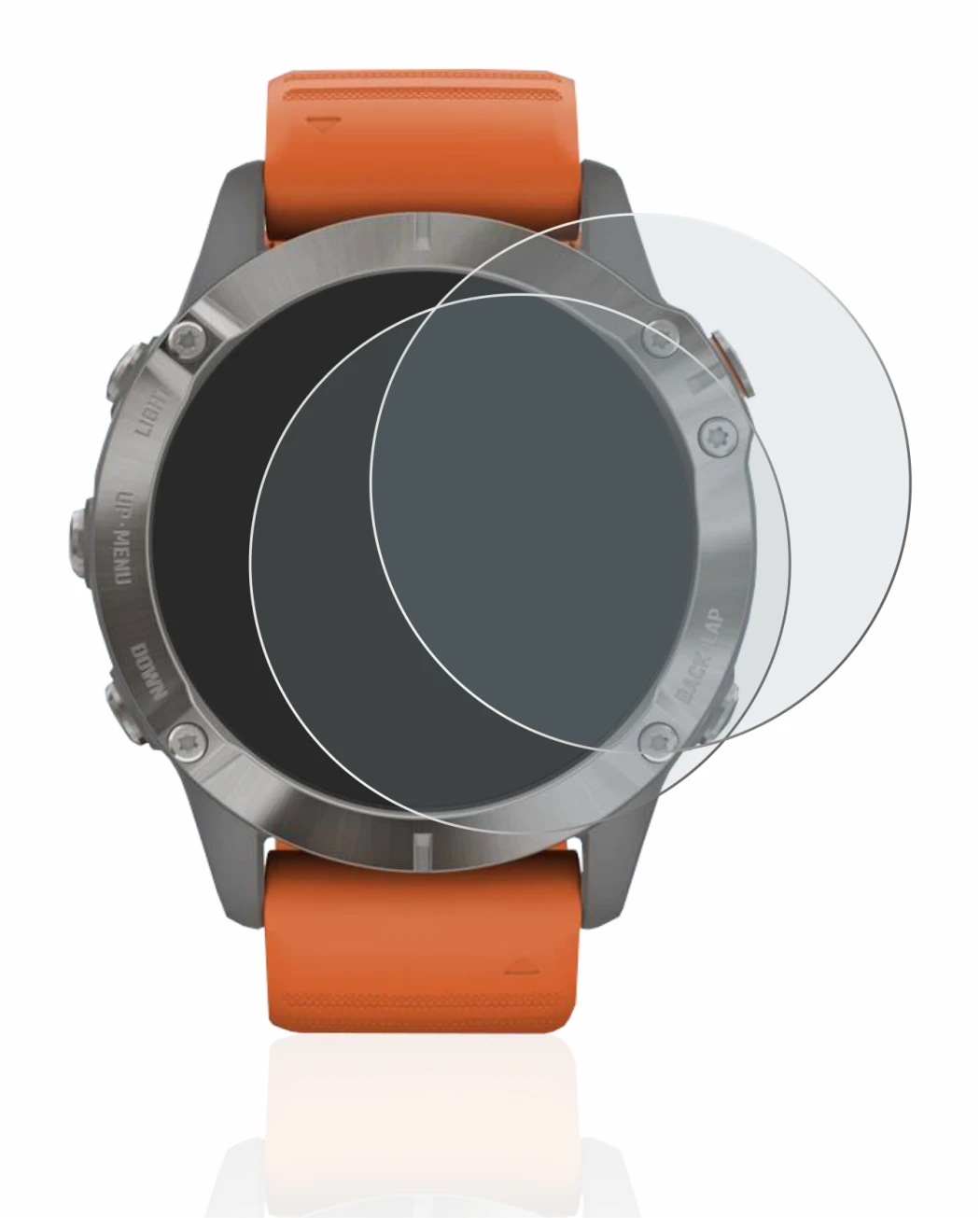 Immagine del dispositivo Garmin Fenix 6 Pro con un'ampia varietà di protezioni per lo schermo.
