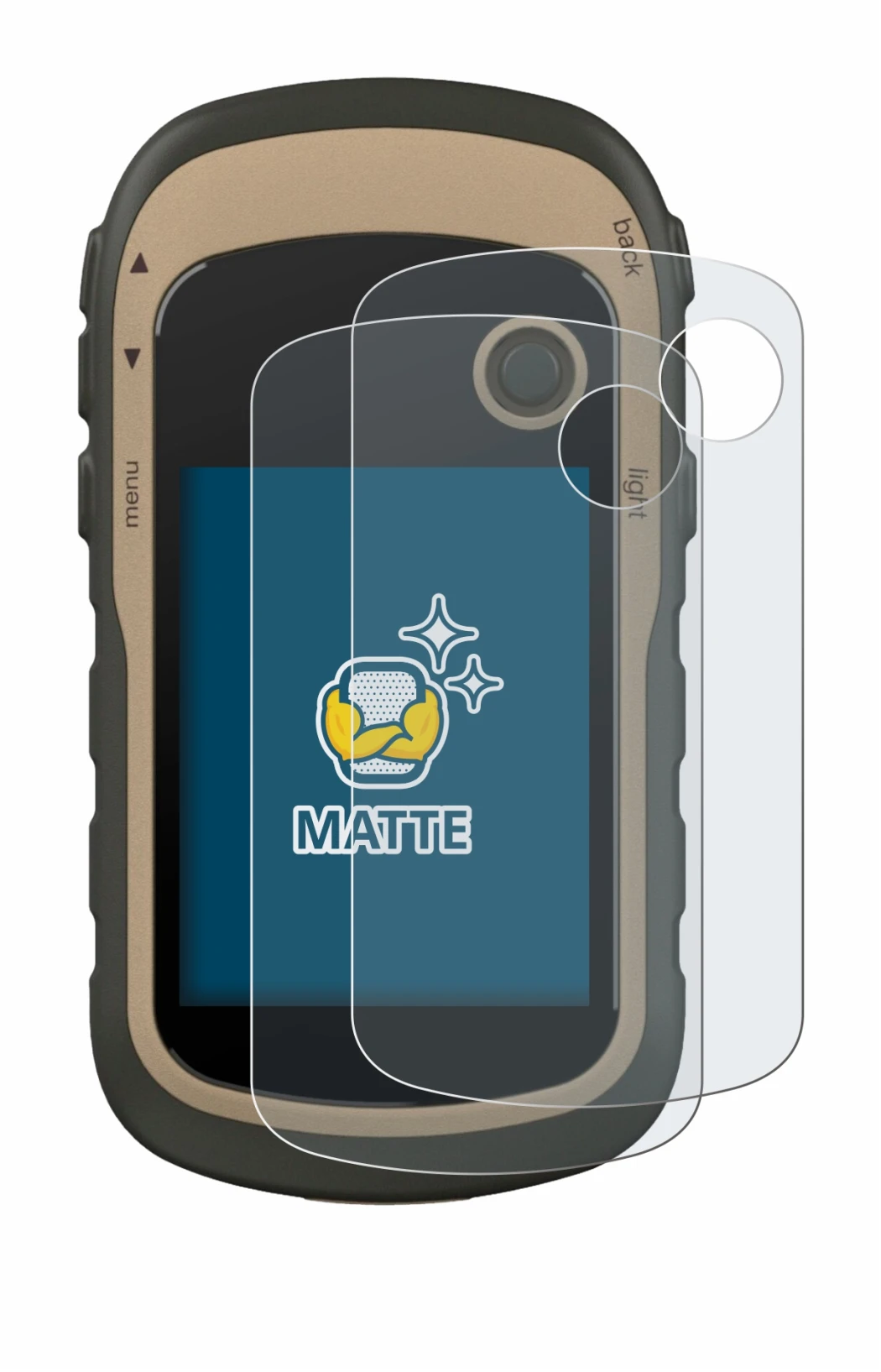 Immagine del dispositivo Garmin eTrex 32x con un'ampia varietà di protezioni per lo schermo.