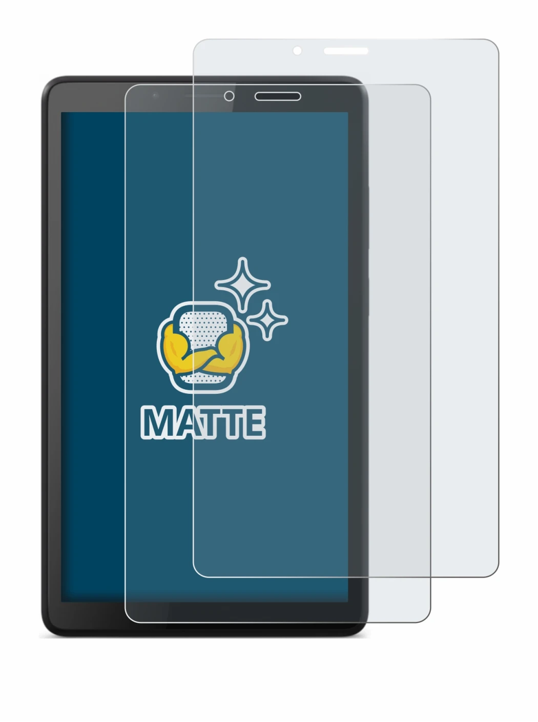 Immagine del dispositivo Lenovo Tab M7 con un'ampia varietà di protezioni per lo schermo.