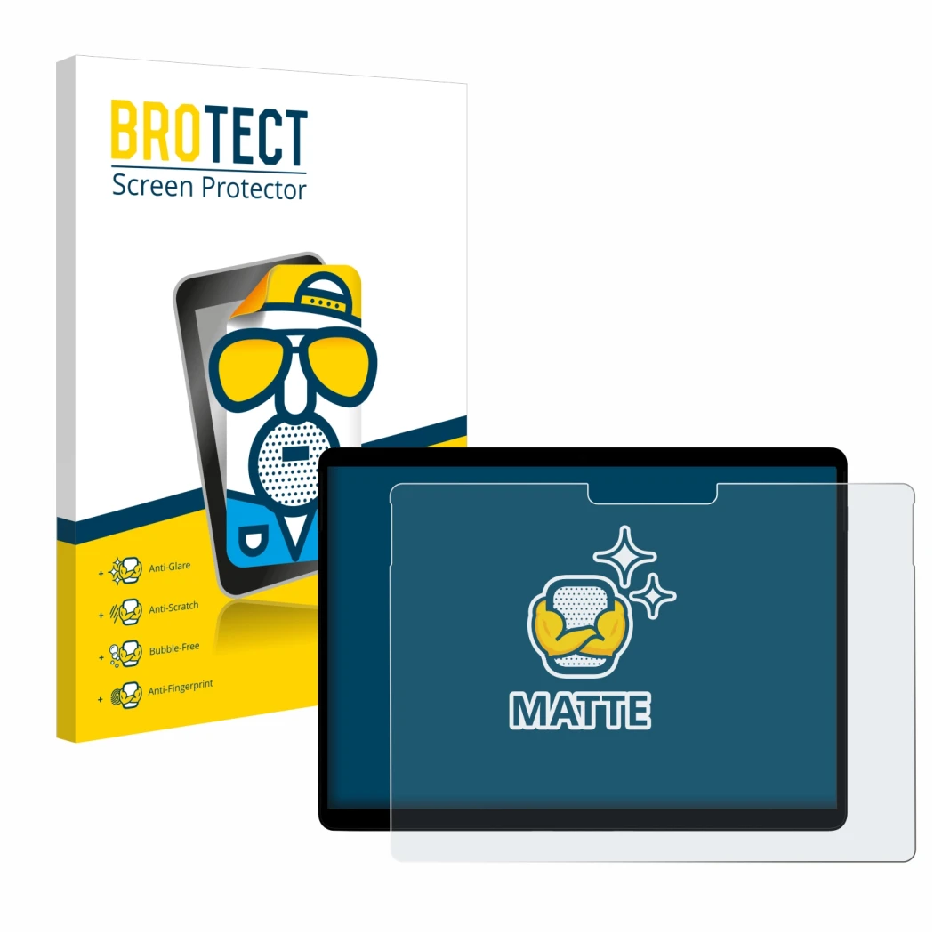 Parte frontale di una confezione del prodotto con il logo del marchio BROTECT. Accanto è raffigurato il dispositivo Microsoft 