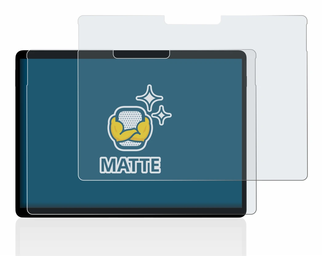 Immagine del dispositivo Microsoft Surface Pro X con un'ampia varietà di protezioni per lo schermo.