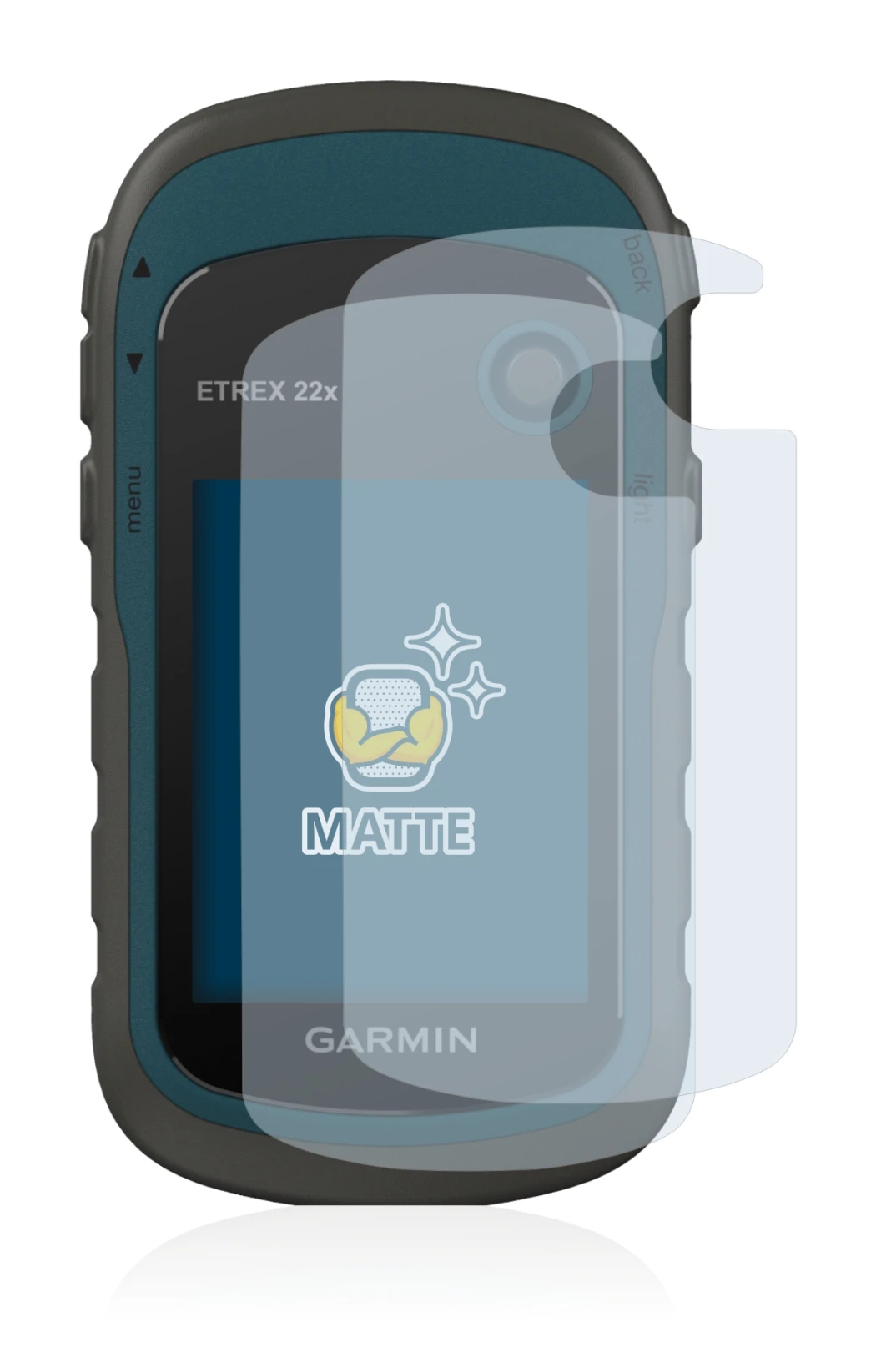 Immagine del dispositivo Garmin eTrex 22x con un'ampia varietà di protezioni per lo schermo.