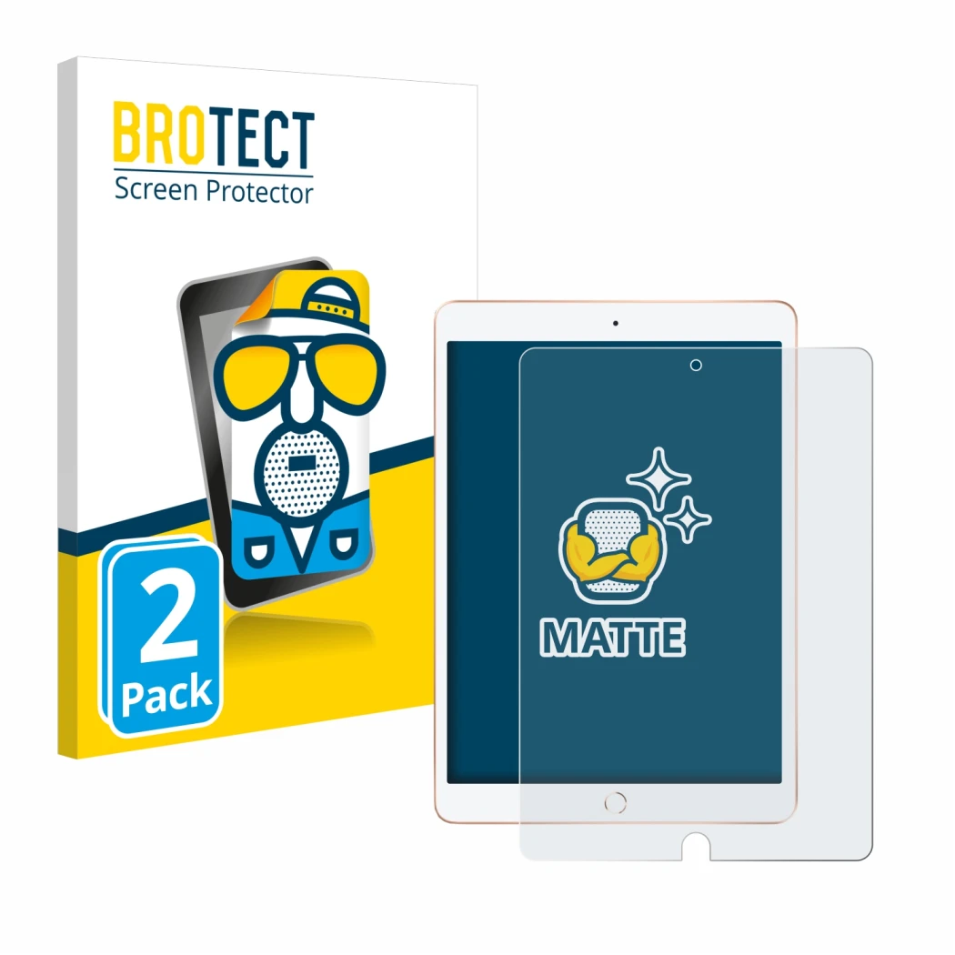 Parte frontale di una confezione del prodotto con il logo del marchio BROTECT. Accanto è raffigurato il dispositivo Apple iPad